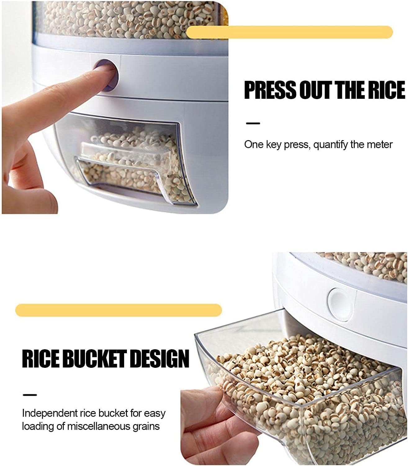 6-Grid Rotating Grain Dispenser - Stackable Cereal, Rice, and Grain Storage Container with Measuring Cup